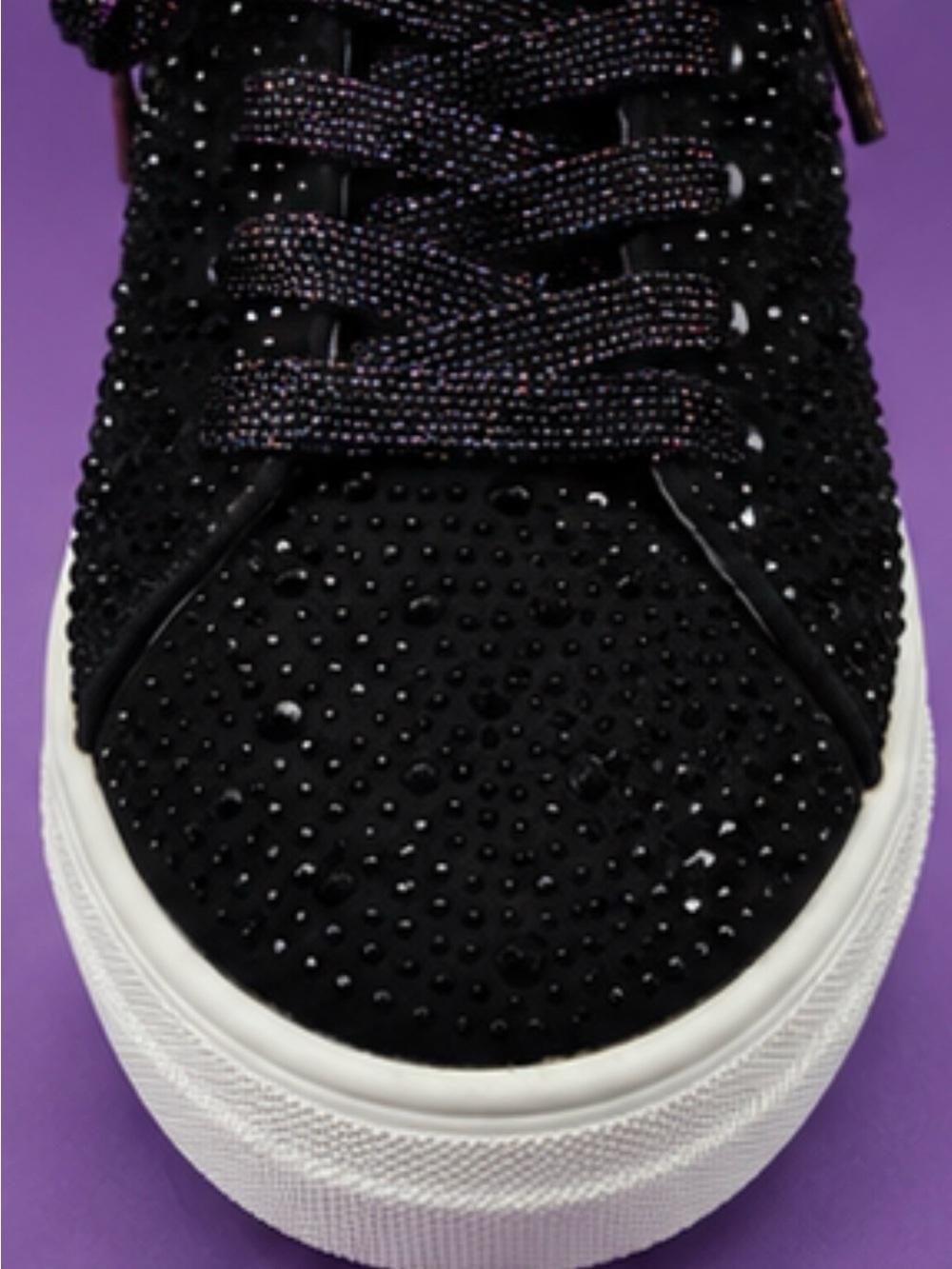 Black Rhinestone Crystal Platform LaceUp Sneakers with glittery laces size 9-9.5 - Picture 6 of 8